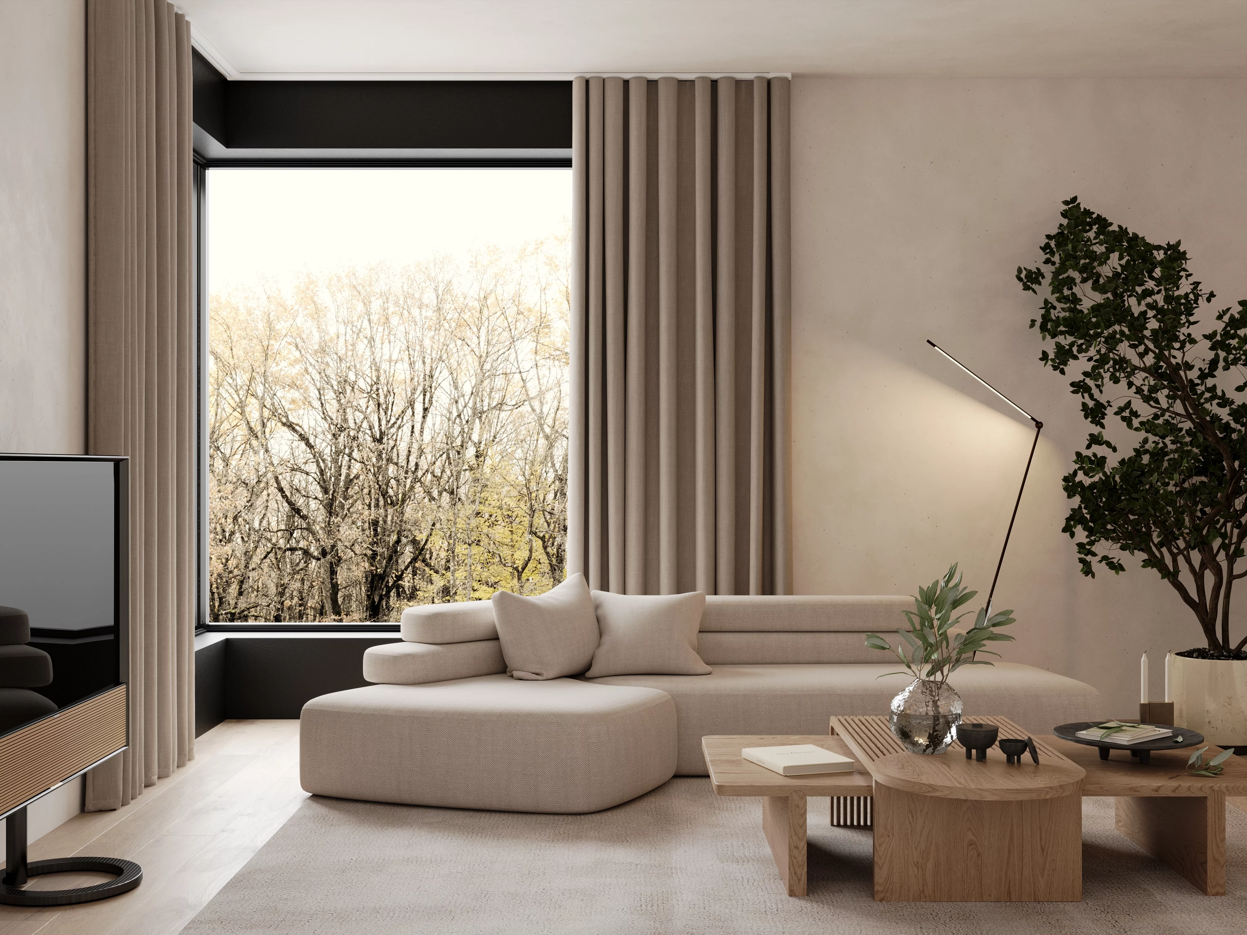 Glybeau-curtain system-motorized-white matte-interior