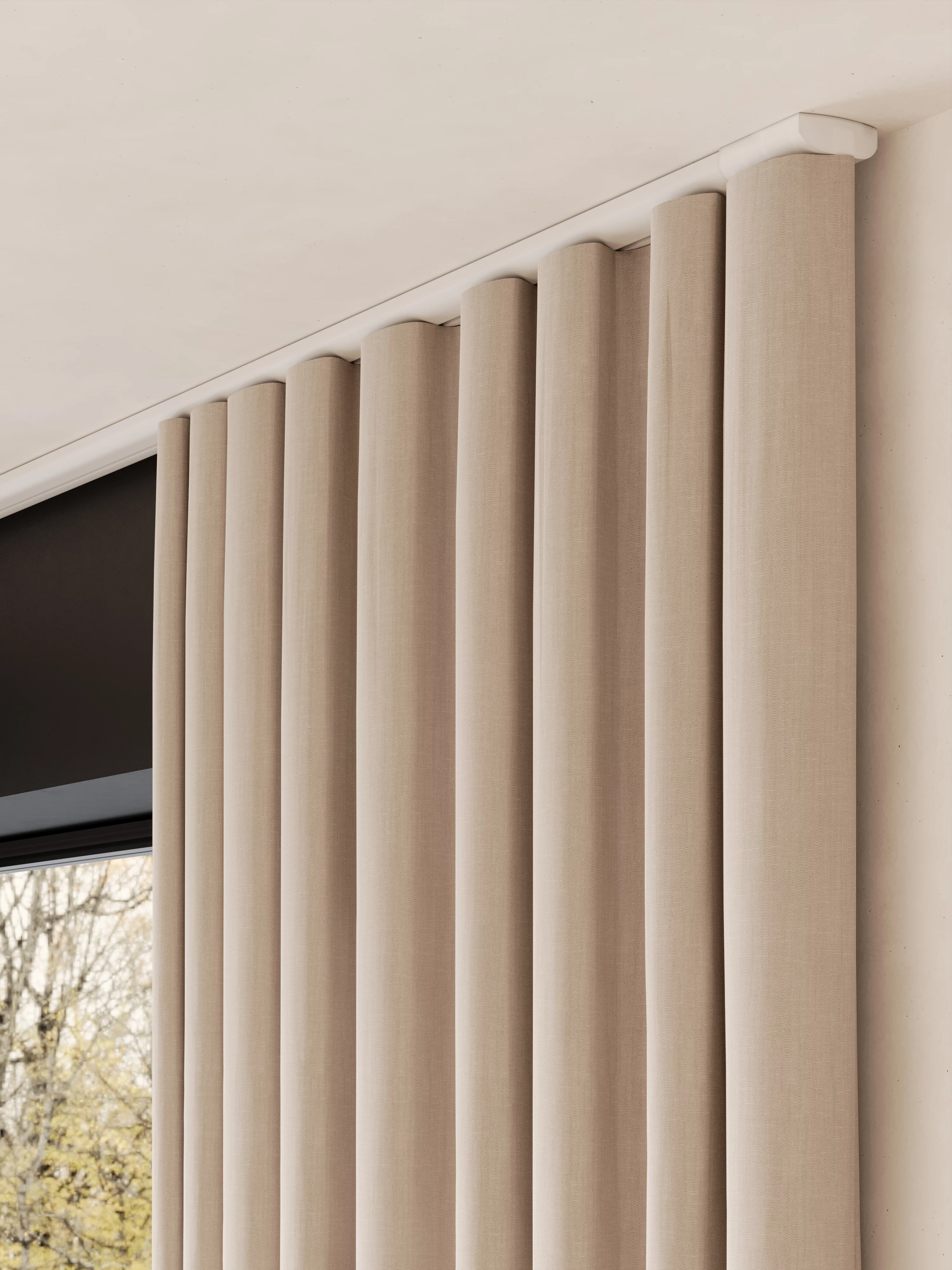 Glybeau-curtain system-motorized-white matte-detail interior
